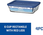 Anchor Hocking SnugFitTM Rectangular Food Storage Containers with Lids (4-Piece, 6-cup, Navy Blue, oven-safe)