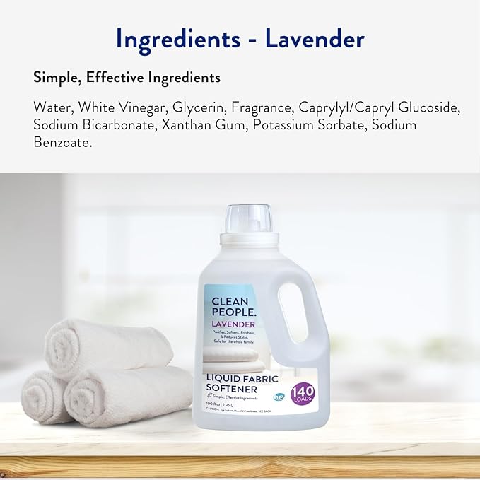 Clean People All Natural Liquid Fabric Softener - Plant-Based, Eco Friendly - Naturally Softens & Removes Static Cling - Vegan - Lavender Scented Laundry Softener - 100 fl oz - 140 loads