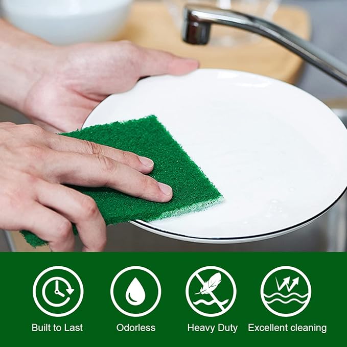 YoleShy 20 PCS Scouring Pad, Dish Scrubber Scouring Pads, 4.5 x 6 inch Green Reusable Household Scrub Pads for Dishes, Kitchen Scrubbers & Metal Grills