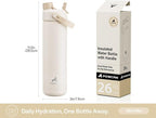 POWCAN 26 oz Insulated Water Bottle with 2-in-1 Straw and Spout Lid, Keep Cold 24H, Leak-Proof, Fits in Car Cup Holder, Stainless Steel Water Bottle for Sports, Gym, Travel, and School (Mousse)