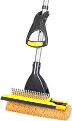 Yocada Sponge Mop Home Commercial Use Tile Floor Bathroom Garage Cleaning with Squeegee and Extendable Telescopic Long Handle 42-52 Inches Easily Dry Wringing