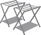 Hzuaneri Luggage Rack, Folding Suitcase Stand for Guest, Foldable, Luggage Holders with Shelf, Steel Frame with Nylon Straps for Bedroom, Hotel, Holds up to 154 lb, Grey, 2 Pack LR03999G