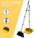 2-Pack is More economical,Brooms with Dustpan Combo Set， with 52" Long Handle, Dustpan Teeth with self-Cleaning Function, Indoor and Outdoor Sweeping, Perfect for Home Office(Large/Yellow /2-Pack).