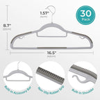 HOUSE DAY Quality Plastic Hangers 30 Pack, Non Slip Plastic Clothes Hangers Gray, Ultra Thin Hangers with 360° Swivel Hook, Heavy Duty Coat Hanger Space Saving, Ideal for Suits, Shirts, Pants
