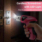 Cordless Screwdriver Rechargeable, Electric Screwdriver Cordless 47pcs, USB Small Power Screwdriver Set with LED Light for Women Home Office DIY Tools, Pink