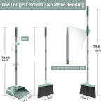 Ivandar Broom and Dustpan Set for Home, Dust pan with Long Handle, Broom with Dustpan Combo Set, for Home Kitchen Room Office Lobby Floor Use Upright Stand Up Sweeping (Gray&Green)