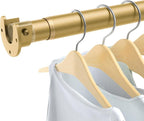 Closet Rods for Hanging Clothes, 17 to 28 Inch Heavy Duty Stepless Adjustable Closet Hanging Rod, 1.3 Inch Diameter Metal Closet Rod for Wardrobes Laundry Bedroom RV, Gold