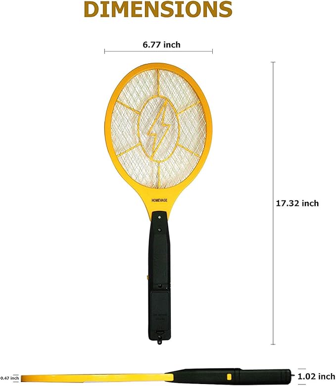 Electric Fly Swatter - Bug Zapper - Best High Voltage Handheld Mosquito Killer - Wasp, Fruit Fly, Insect Trap Racket for Indoor, Travel, Camping and Outdoor Control (2 AA Batteries Included)