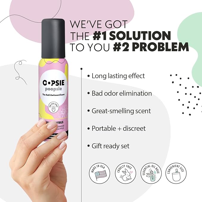 OOPSIE POOPSIE - Flower Citrus - Before & After You Go Toilet Spray 2oz - Portable Odor Eliminator - 4 Pack