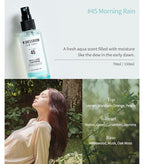 W.Dressroom No.45 Morning Rain Living Clear Perfume, Body Mist & Fabric Spray Deodorizer, Alcohol-Free Water-Based, Odor Neutralizer for Clothes, Bedding & Room, Travel Size 2.36 oz