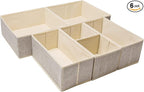 Criusia Underwear Drawer Organizer, 6 Set Foldable Underwear Drawer Organizer and Closet Dividers,Storage Box for Clothes, Socks, Underwear (6 Bins, Beige)