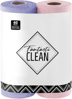 Fantasticlean Microfiber Cleaning Cloth Roll -60 Pack, Tear Away Microfiber Towels, 12" x 12", Reusable, Washable, Scratch Free, Ultra Absorbent Dishcloth for All-Around Cleaning (Pink & Lavender)
