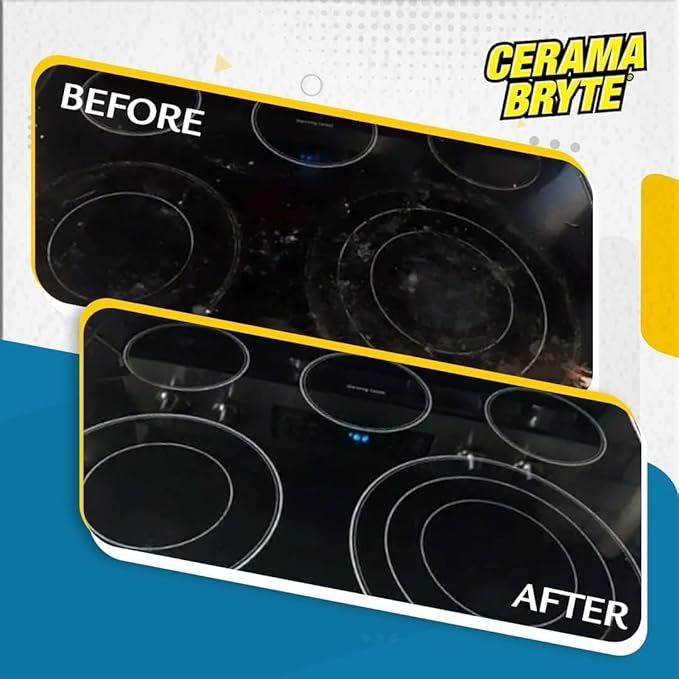 Cerama Bryte Ceramic Cooktop Cleaner (28 oz), Scraper and 5 Cleaning Pads Combo Kit