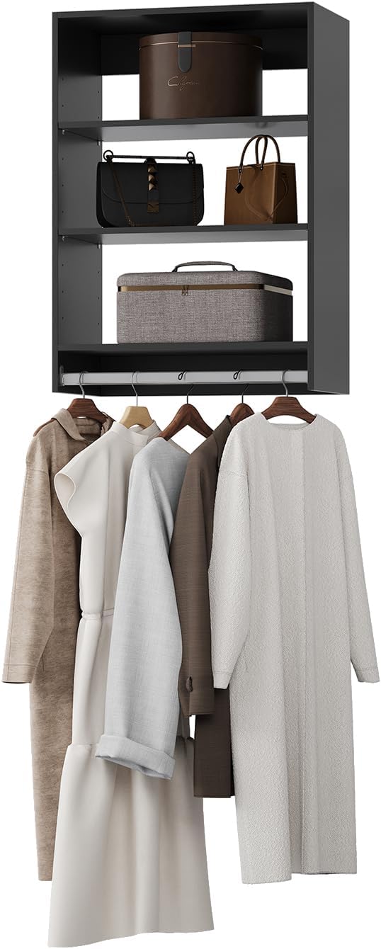 MODCART Medium Double Hanging Closet Unit, Modular Closet System, Wood Closet System Organizer with Storage for Walk In Closets, Clothing Rack Closet for Hanging Clothes, Bedroom, Black, 28.5"W