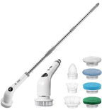 Qimedo Handheld Spin Scrubber with Extended Long Handle, Rechargeable Electric Scrubber for Cleaning, Cordless Power Dish Scrubber with 6 Brushes for Bathtub Grout Tile Floor
