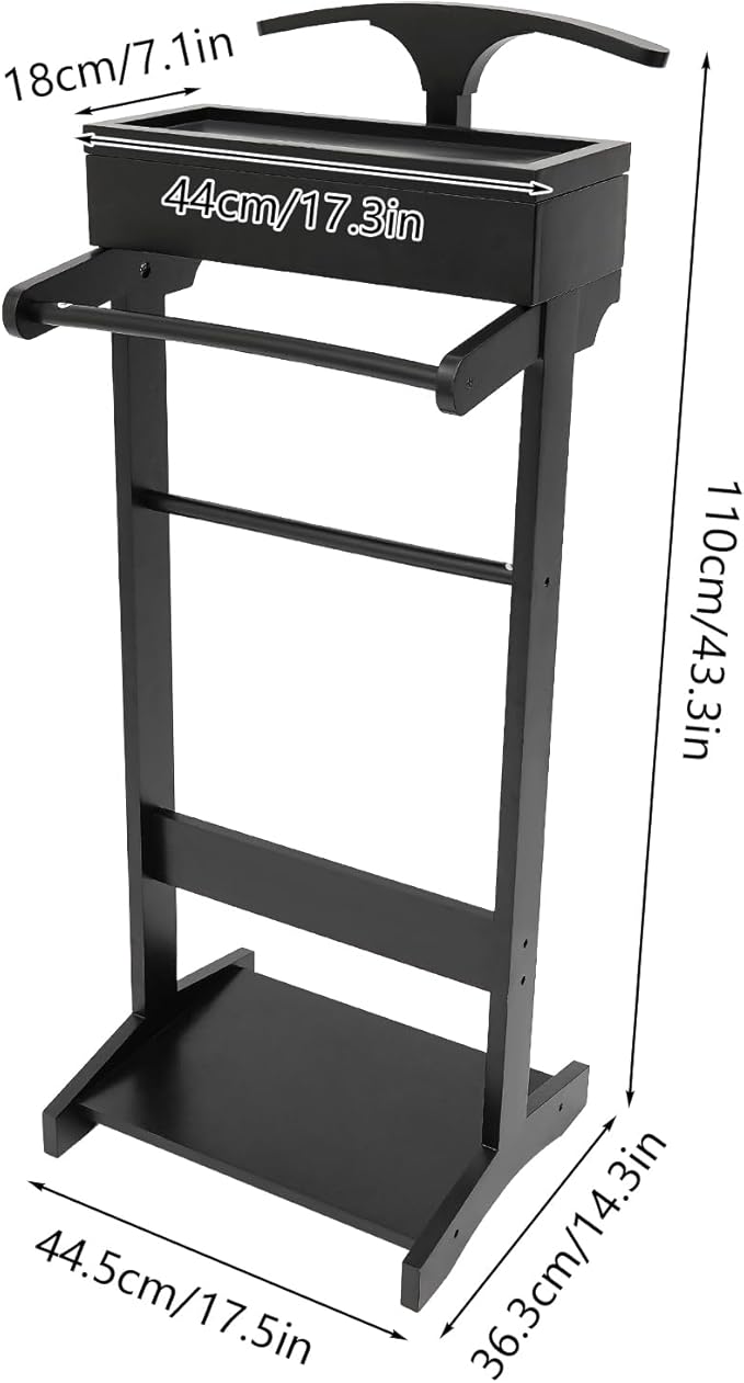 Wood Suit Rack Suit Stand for Man and Women Clothes Valet with Drawer Suit Valet Stands Men Valet Black Suit Valet for Entryway Office Living Room