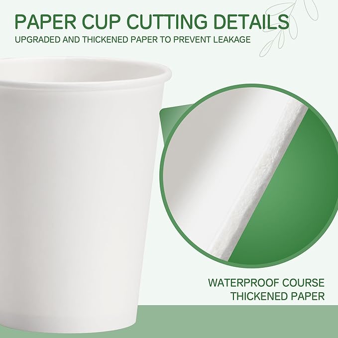 12 oz Coffee Cups with Lids 100 Pack, White Leak-Proof Disposable Coffee Cups for Hot/Cold Beverages, Party Supplies, To-Go Paper Cups for Coffee, Tea, Office, Picnic