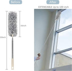 Microfiber Duster with Extension Pole(Stainless Steel) 30 to 100'', with Bendable Head, Extendable Long Duster for Cleaning Ceiling Fan, High Ceiling, Keyboard, Furniture Cars Gray