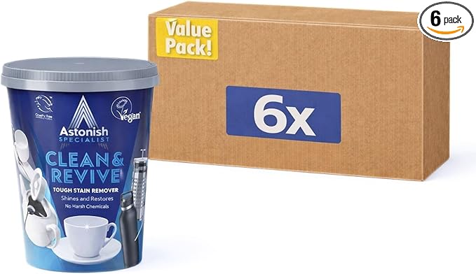 Astonish Descaling Foaming Powder | Tea & Coffee Mugs, Pots, Kettles & Stainless Steel | Dissolves Limescale & Eliminates Stains Clean & Revive (Pack of 6)