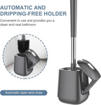SetSail Toilet Brush and Holder, Self Closing Lid Toilet Bowl Brushes Holder and Extra Long Handle Ventilated Toilet Brush Set for Bathroom Cleaning, Nylon Bristles, Grey