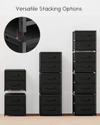 Homsorout Stackable Storage Drawers - 2 Tier Closet Drawers, Closet Organizer with Metal Handles, Night Stand with Collapsible Bins, Fabric Dresser for Bedroom, Dorm, Office, Black, 1 Pack