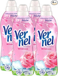 VERNEL Wildrose Fabric Softener, 4 x 39 WL (156 Washes), Washing Fragrance for 24 Hours and 7 Days Long-lasting Freshness with Unique Fragrance Technology, Recyclable Bottle