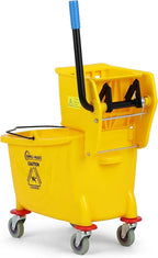 Simpli-Magic Commercial Mop Bucket with Side Press Wringer, 26 Quart – 50,000 Cycles Wringer – Industrial Mop Bucket with Wheels, Yellow