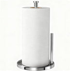 Paper Towel Holder Countertop, Standing Paper Roll Holder with Anti Slip Weighted Base, Stainless Steel Freestanding Paper Towel Holder for Kitchen, Chrome