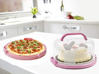 Zoofen Plastic Cake Carrier with Handle 10in Cake Holder Cake Stand with Lid Pink Cake Container for 10in Cake Round Cake Carrier for Transport