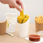 Restaurantware Bio Tek 16 Ounce French Fry Containers 100 Disposable Charcuterie Cups - Incline Design Round White Paper French Fry Cups Stackable For Waffles Chips or Popcorn