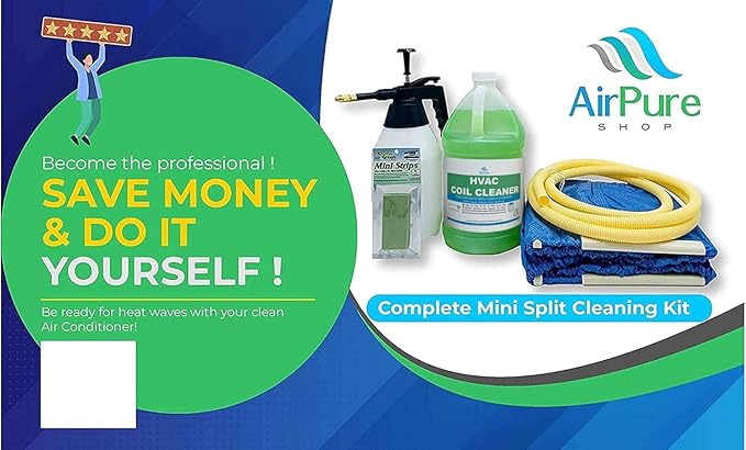 Mini Split Cleaning Kit with 3.78L No-Rinse Coil Cleaner, Sprayer, Odor Treatment Tab & Protective Bag - Removes Dirt & Grime for Heat Pump, AC, HVAC - Fits Units Up to 50 Inches