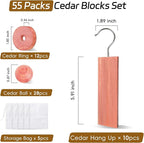 Cedar Blocks for Clothes Storage 55 Pack, 100% Natural Aromatic Cedar Chips and Cedar Wood Balls for Closets & Drawers Freshener