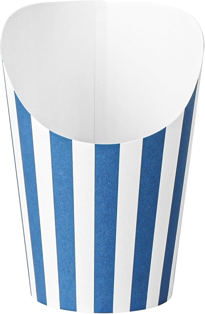 Restaurantware Bio Tek 12 Ounce French Fry Containers 100 Disposable Charcuterie Cups - Incline Design Round Striped Paper French Fry Cups Stackable For Waffles Chips or Popcorn