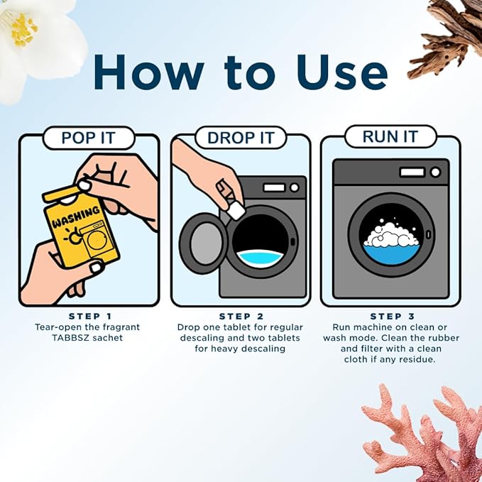 Washing Machine Descaler Tablets | Eco-Friendly & Non-Toxic Plant-Based Descaling Formula | 10X Deep Cleaning | Protects Drum & Removes Limescale | Citrus Cologne - Pack of 4