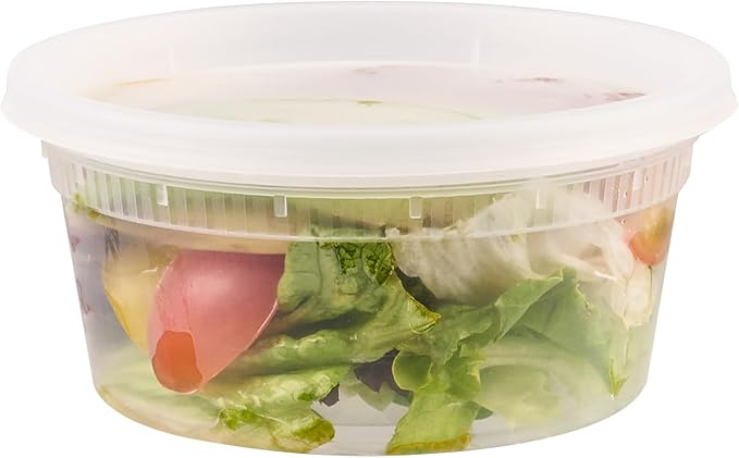 Asporto 12 Ounce To Go Boxes, 100 Microwavable Round Soup Containers - Clear Plastic Lids Included, Do Not Contain BPA, Clear Plastic Soup Containers, Disposable - Restaurantware