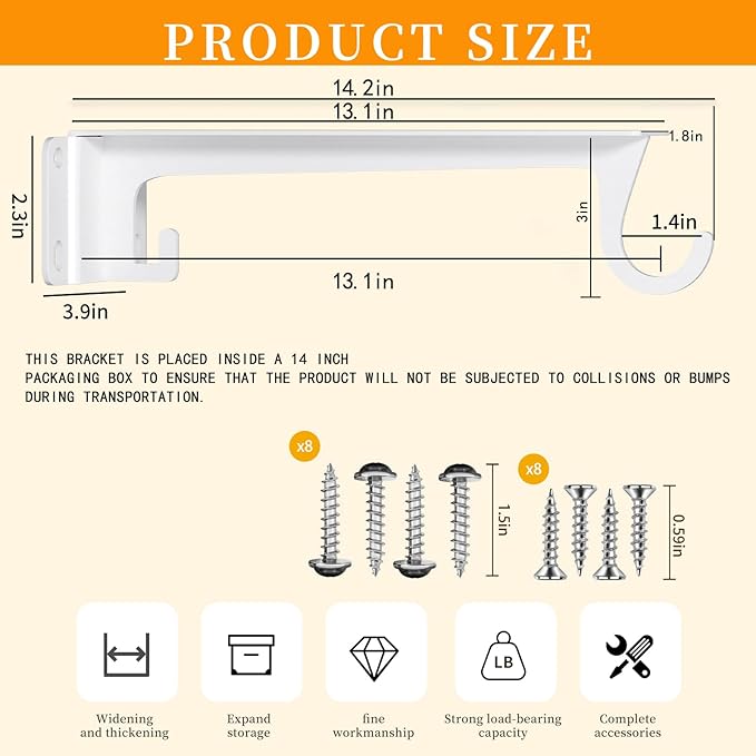 Heavy Duty Closet Rod Bracket 2 Pack WYGWP Wall Mounted Closet Shelf Brackets Supports 200lbs,White Closet Rod Support Bracket for DIY Home and Closet Decor