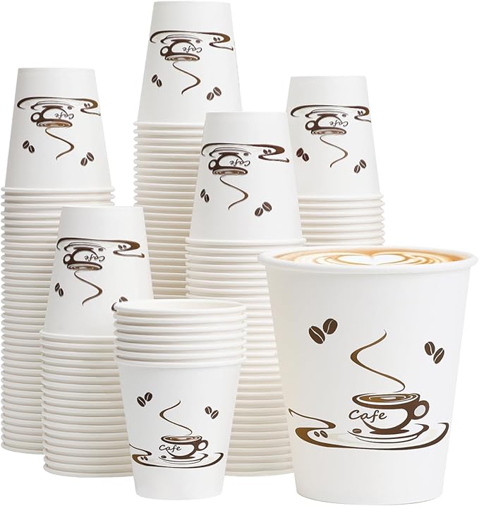Lamosi 200 Pack 10 oz Coffee Cups, Disposable Paper Cups for Hot/Cold Beverage, Leak-Free Paper Coffee Cups for Cafe, Restaurant, Office and Home