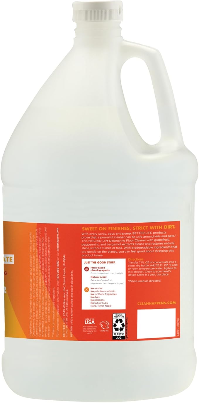 Better Life Floor Cleaner - Liquid Multipurpose Cleaner for Wood, Tile, Laminate, Vinyl, Bamboo for Mopping - Citrus Mint 1 Gallon Refill