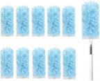 Heavy Duty Duster Refills, Disposable Dusters Kit for Cleaning Dusting Furniture Blind Ceiling Fan, Multi Surface 360 Feather Duster(10)+3FT Extended Handle（1） (Blue)