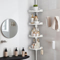 shuang qing 360° Rotating Corner Shower Caddy Tension Pole Organizer - 4-Tier Adjustable Rustproof Metal Pole, Plastic Shelves with Safety Guardrail, Bathroom Storage for Shower & Bathtub(White)