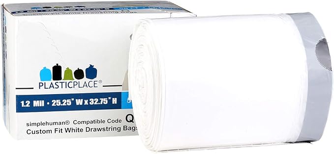 Plasticplace Custom Fit Trash Bags, Compatible with Simplehuman Code Q (50 Count), 13-17 Gallon Drawstring Garbage Liners, Heavy Duty Tear-Resistant