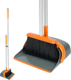 Broom and Dustpan Set with 54 Inch Long Handle - Perfect Dust Pan and Brush Combo for Home Efficient Cleaning (Orange and Grey)