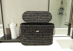Coeusy Black Toilet Paper Basket with Lid,Wicker Toilet Paper Storage Stand,Large Narrow Bathroom Towel Basket Mega Roll Container Bin for Toilet Tank,Floor