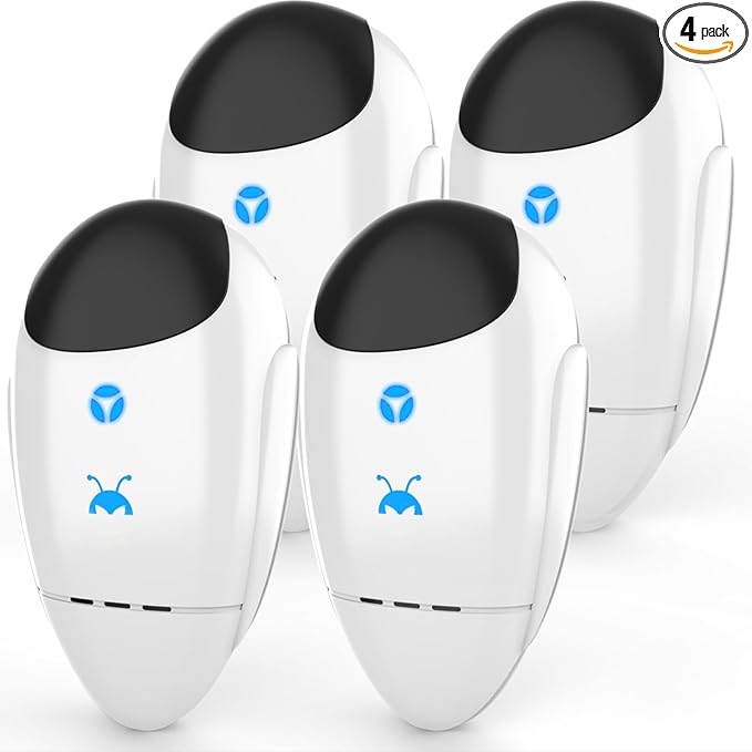 2025 Upgraded Ultrasonic Repeller & Insect Indoor Repeller, Ultrasonic Plug in Repellent for Roach, Rodent, Mouse, Bugs, Mosquito, Mice, Spider, Ant, Electronic Pest Deterrent, 4 Packs