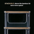 Hudgan Stackable Storage with Bamboo Top for Laundry Room Organization, Extra Large Trash Bag/Garbage Bag Dispenser, Under Sink Organizer, Pantry Organizers