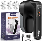 Fabric Shaver - Ziitty Lint Remover for Clothes, Sweater Defuzzer with LCD Display, 3-Speeds, 6-Blade, Type-C Rechargeable, Sweater Shaver to Remove Pilling Fuzz Lint Balls Pills for Clothes Furniture