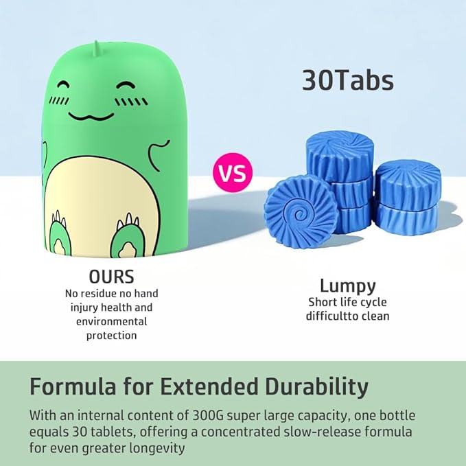 Cute Dinosaur-Shaped Toilet Bowl Cleaner Bottle, Bathroom Toilet Tank Cleaner with Jasmine Scent,One bottle lasts for 90 days (1, green)