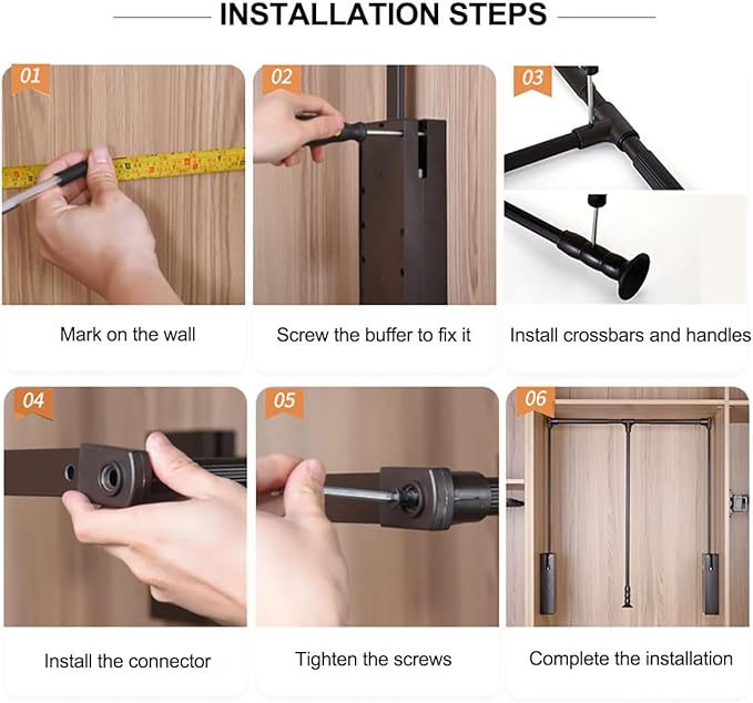 Pull Down Closet Rod for Hanging Clothes, Retractable Wardrobe Hanger for Cabinet Inside Width 35"~47.2", Aluminium alloy Tubing with Plastic Housing, 44 lb Weight Rating