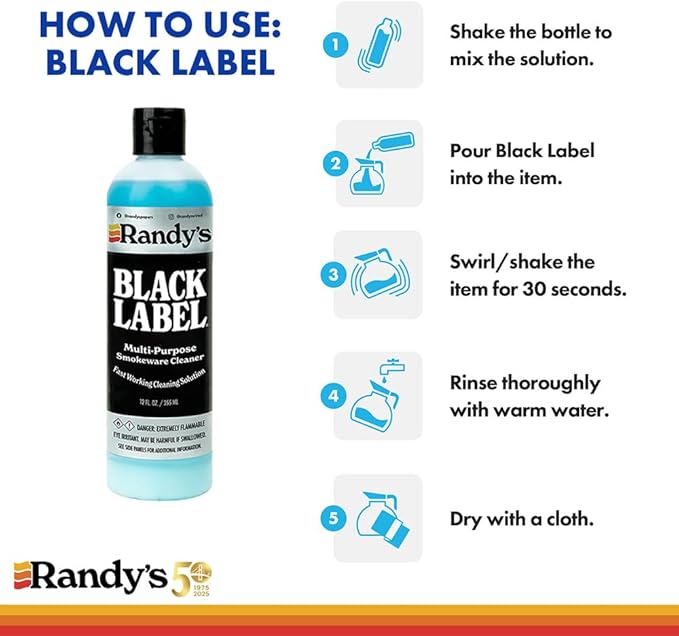 Randy's Black Label Cleaner with 10” Tapered Bristle Pipe Cleaners – All-in-One Cleaning Kit for Glassware, Glasstops, Ceramic, Metal, and Hard-to-Reach Areas – Glasstop cleaning kit – 12 fl oz