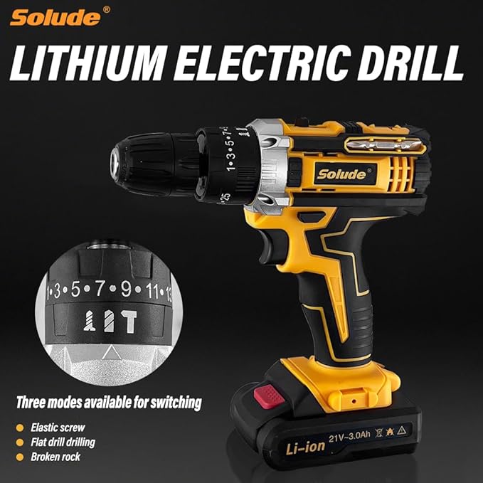 SOLUDE Tool Set with Drill,21V Cordless Power Drill Tool Box with 2 Battery,Electric Drill Driver with Basic Hand Tools for Home Repair and DIY Projects